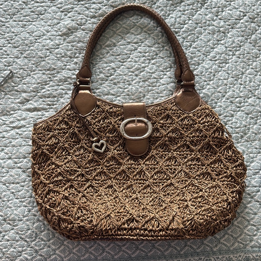Brighton Bronze leather & Straw Handbag